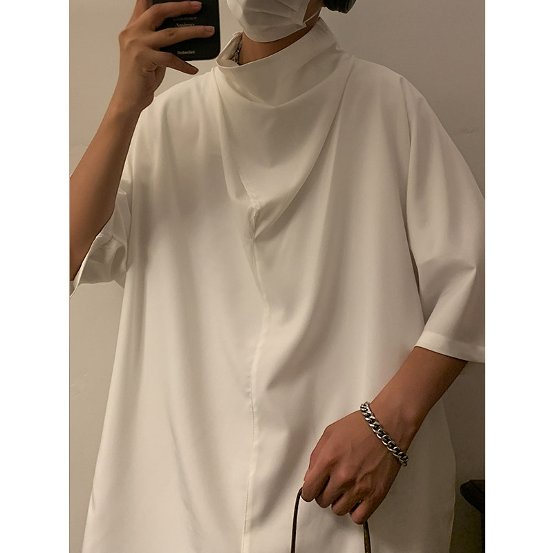 暗黑系J风冰丝小众设计痞帅高堆领七分中短袖t恤T05P55控78,男装T恤,电商A005-1
