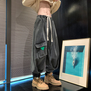 美式高街E复古工装大口袋牛仔裤设计感束脚冲锋裤K102-P88控118图片