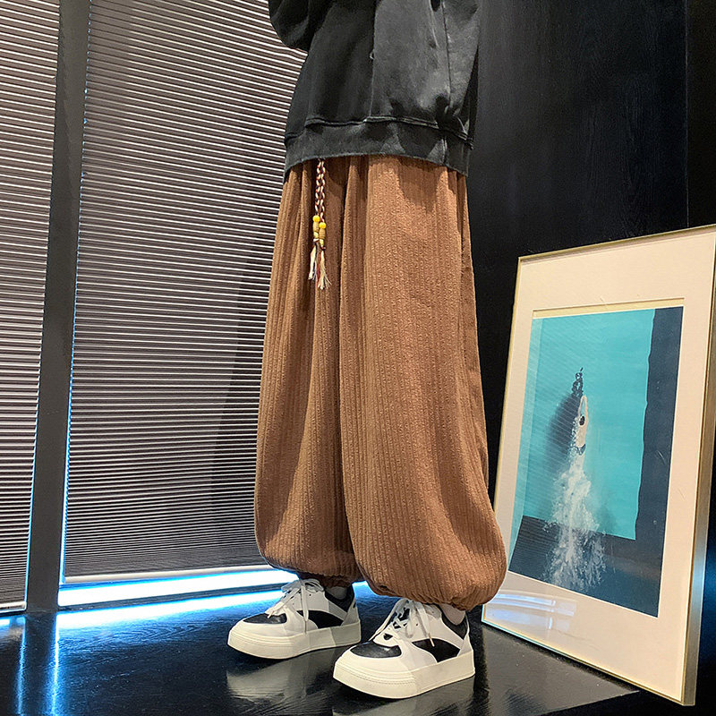 粗竖条纹C加厚加绒保暖摇粒绒灯芯绒阔腿束脚裤男K138-特P78控98图片