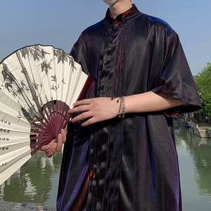 改良新中式G褶皱设计舞台亮闪闪冰丝酒吧演出衬衫CS55-P68控88图片