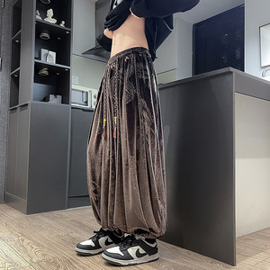 风I龙纹暗纹新中式保暖金丝绒阔腿束脚裤男K255-P68控88图片