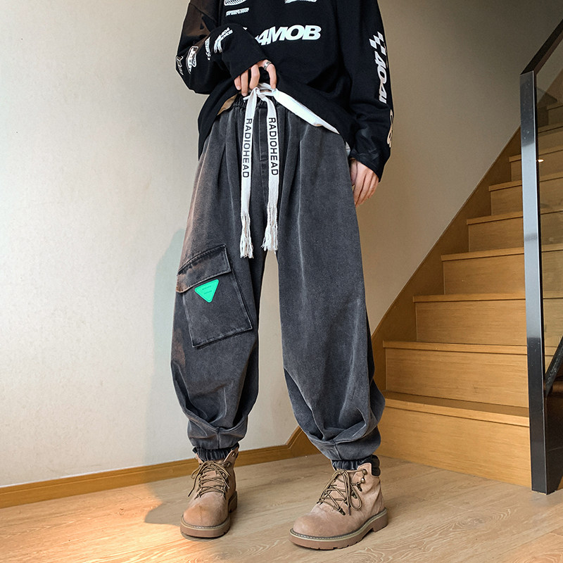 美式高街T复古工装大口袋牛仔裤设计感束脚冲锋裤K102-P88控118,男装牛仔裤,电商A005-1