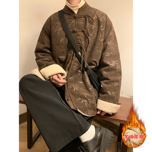 新中式J盘扣树叶暗花灯芯绒羊羔毛夹克棉衣外套男JK17-P135控158图片