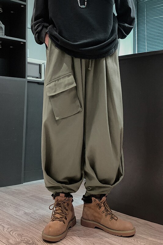 美式高街机能冲锋裤男ins潮牌oversize设计感小众束脚工装灯笼裤,男装工装外套,电商A005-1
