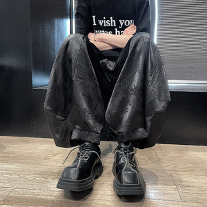 风C冰丝龙纹暗花九分裤男宽松裤长裤萝卜束脚裤K211-P68控88图片
