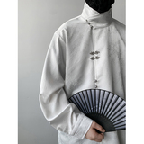 新中式U风缎面提花暗纹立领小众金属扣盘扣衬衫男CS13-P80控98，男装衬衫，电商A005-1