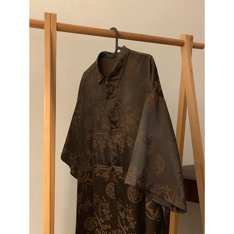 新中式A风盘扣小众设计树叶提花暗纹冰丝衬衫男CS50-P68控88,男装衬衫,电商A005-1
