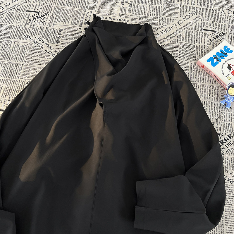 暗黑系新中式F风冰丝小众设计高堆领长袖t恤T09-P55控78，男装T恤，电商A005-1