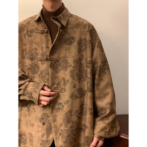 新中式D风暗黑盘扣小设计众暗花灯芯绒衬衫t桖男CS08-P68控88图片