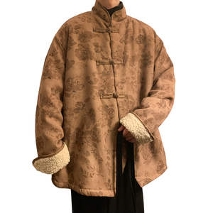 新中式G风盘扣暗花灯芯绒羊羔毛夹克棉衣服男JK16-P135控158图片