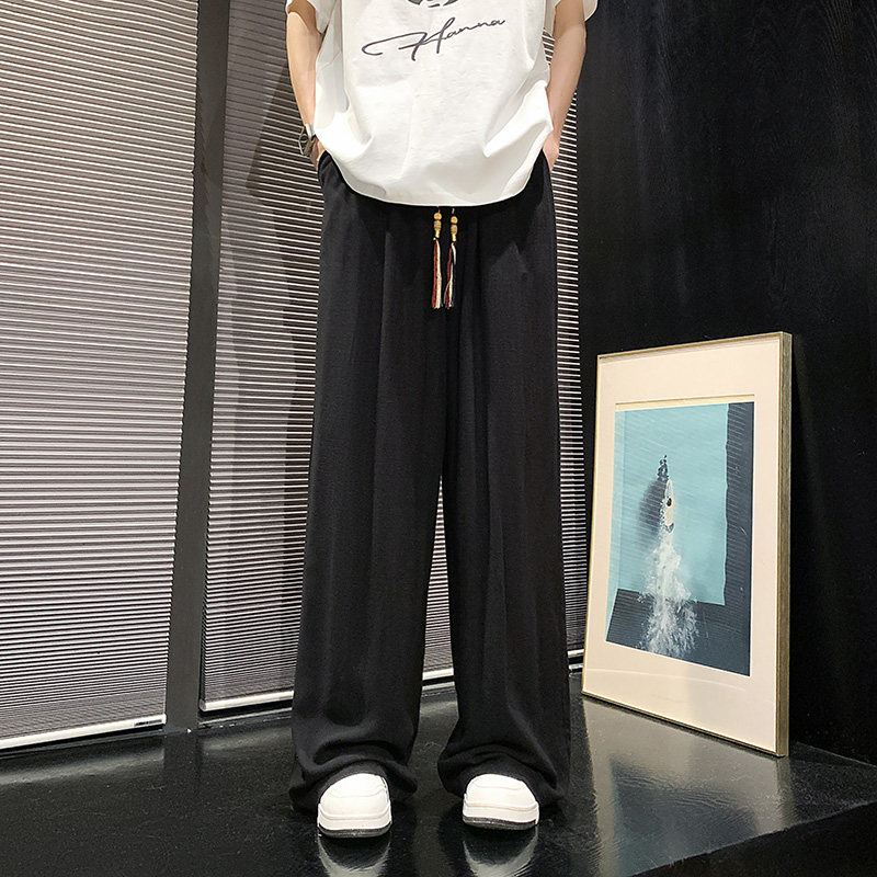 新中式E亚麻长裤男阔腿直筒裤高腰冰丝裤棉麻休闲裤K180-P65控78,男装休闲裤,电商A005-1