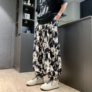 新中式风C水墨扎染垂感冰丝花裤子男宽松灯笼裤K168-P65控88,最有少女感的穿搭图片