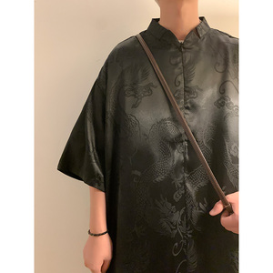 新中式B风小高领拉链领提花小众设计龙纹冰丝t恤T62-P70控98图片