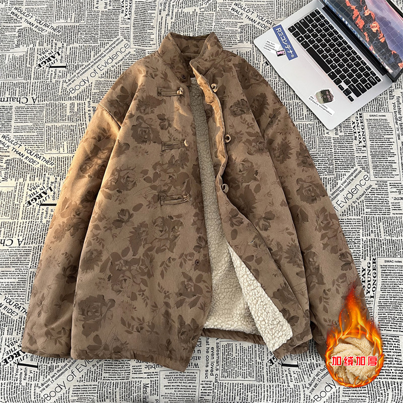 新中式O风盘扣暗花灯芯绒羊羔毛夹克棉衣服男JK16-P135控158，男装棉衣，电商A005-1