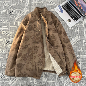 新中式O风盘扣暗花灯芯绒羊羔毛夹克棉衣服男JK16-P135控158，男装棉衣，电商A005-1