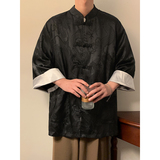 新中式B风盘扣暗花龙纹冰丝中山装衬衫外套男CS75-P65控78，男装衬衫，电商A005-1