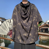 潮酷暗黑F小高领堆堆领印花树叶小众设计冰丝t恤T63-P80控108，男装T恤，电商A005-1