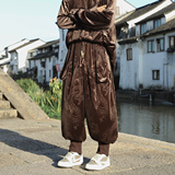 风A小众设计金丝绒龙纹九分裤哈伦裤飞鼠裤K259-P68控88，男装休闲裤，电商A005-1