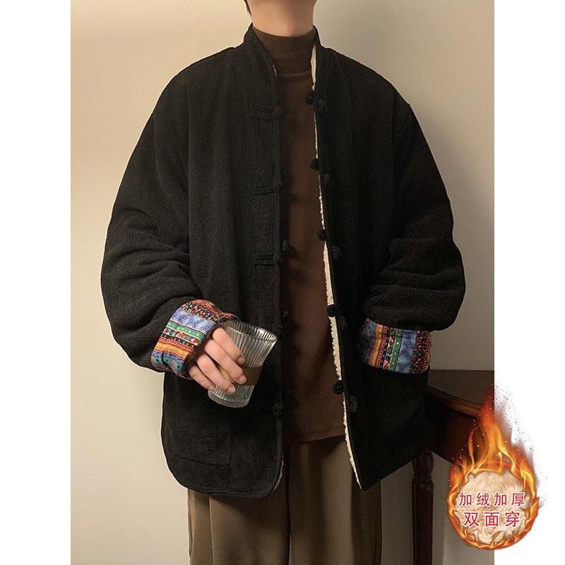 新中式D麦穗羊羔毛加绒加厚双面穿棉服夹克棉衣男JK21-P135控158,男装夹克,电商A005-1