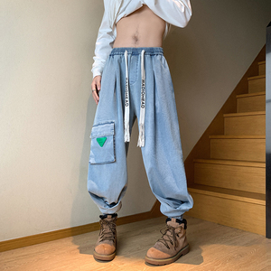 美式高街D复古工装大口袋牛仔裤设计感束脚冲锋裤K102-P88控118图片