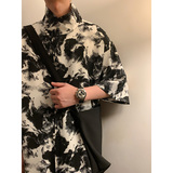 新中式风D水墨扎染冰丝立领小众金属扣盘扣衬衫男CS33-P78控98，男装衬衫，电商A005-1