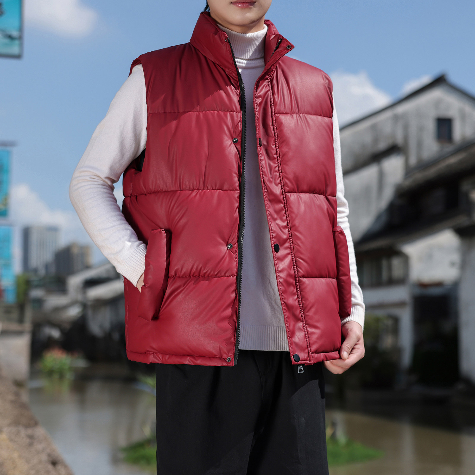 纯色E宽松男生保暖外套加厚冬季棉袄背心马甲秋MJ528-P88控118,男装背心/马甲,电商A005-1