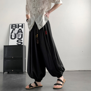 超大码8XL冰丝刺绣九分裤男大桶裤宽松长裤萝卜裤K265-P65控88，男装休闲裤，电商A005-1