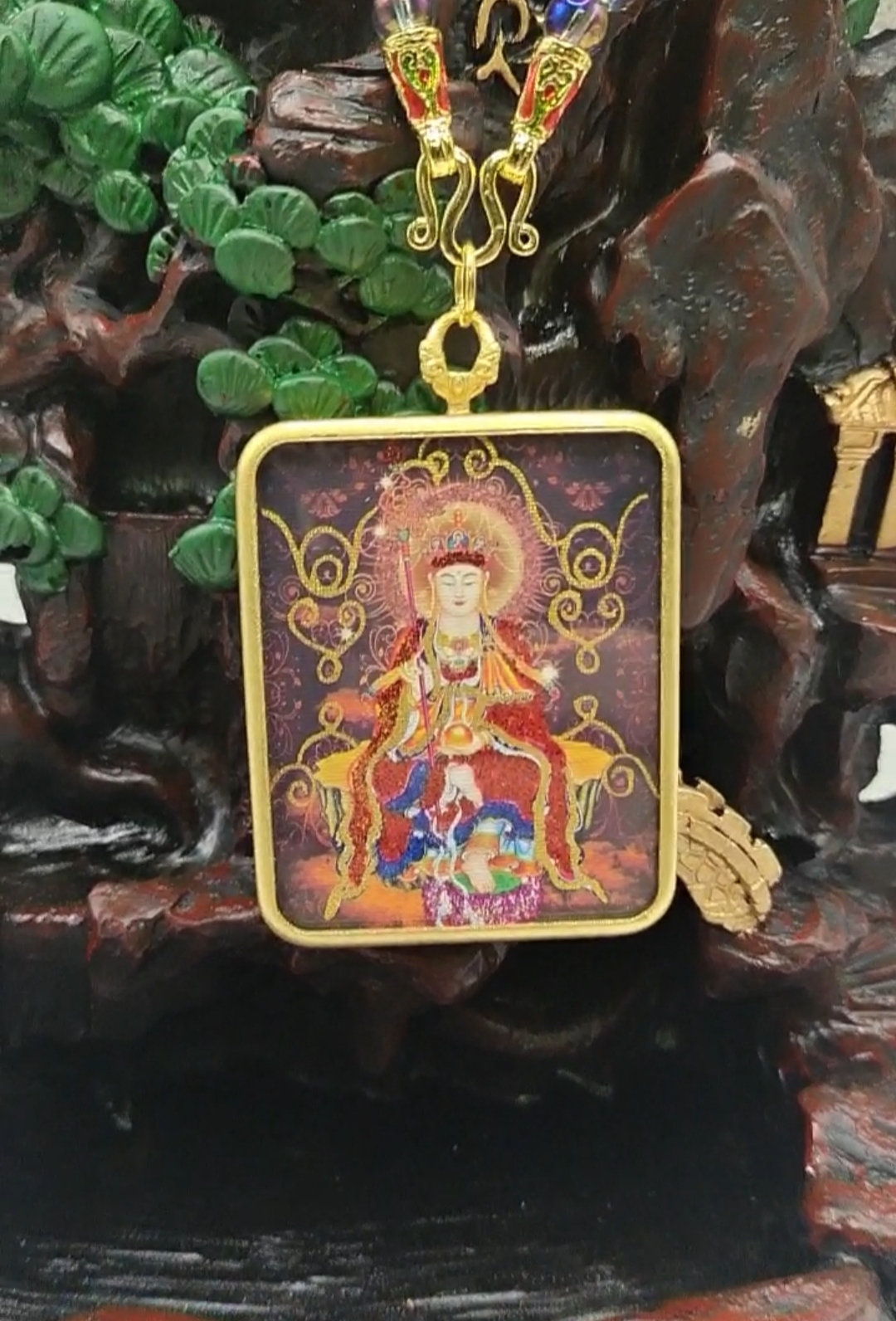 新款藏族唐卡地藏王菩萨吊坠纯手工多彩描金项链随身挂件高端定制