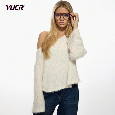 YUCR 慵懒风斜肩宽松不规则针织衫女秋季高级感小众设计感毛衣