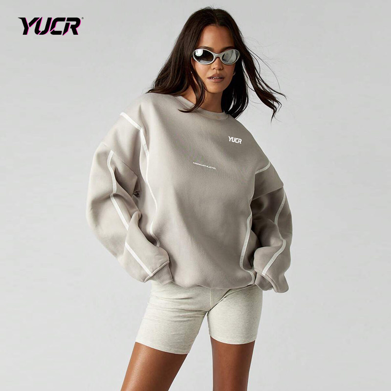 YUCR 美式复古宽松慵懒风套头卫衣女秋季休闲百搭圆领长袖上衣