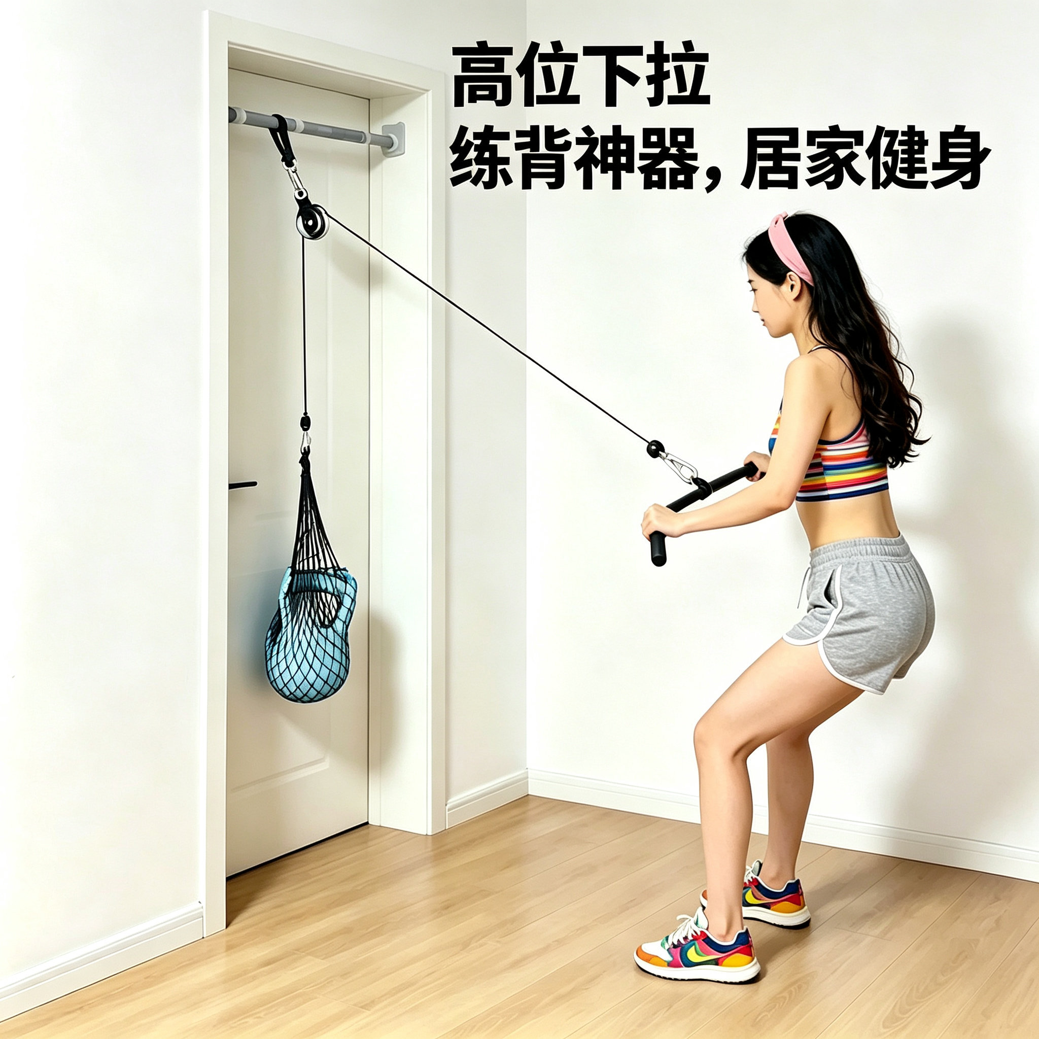 高位下拉拉力器滑轮组拉背训练diy家用自制健身运动器材拉背神器