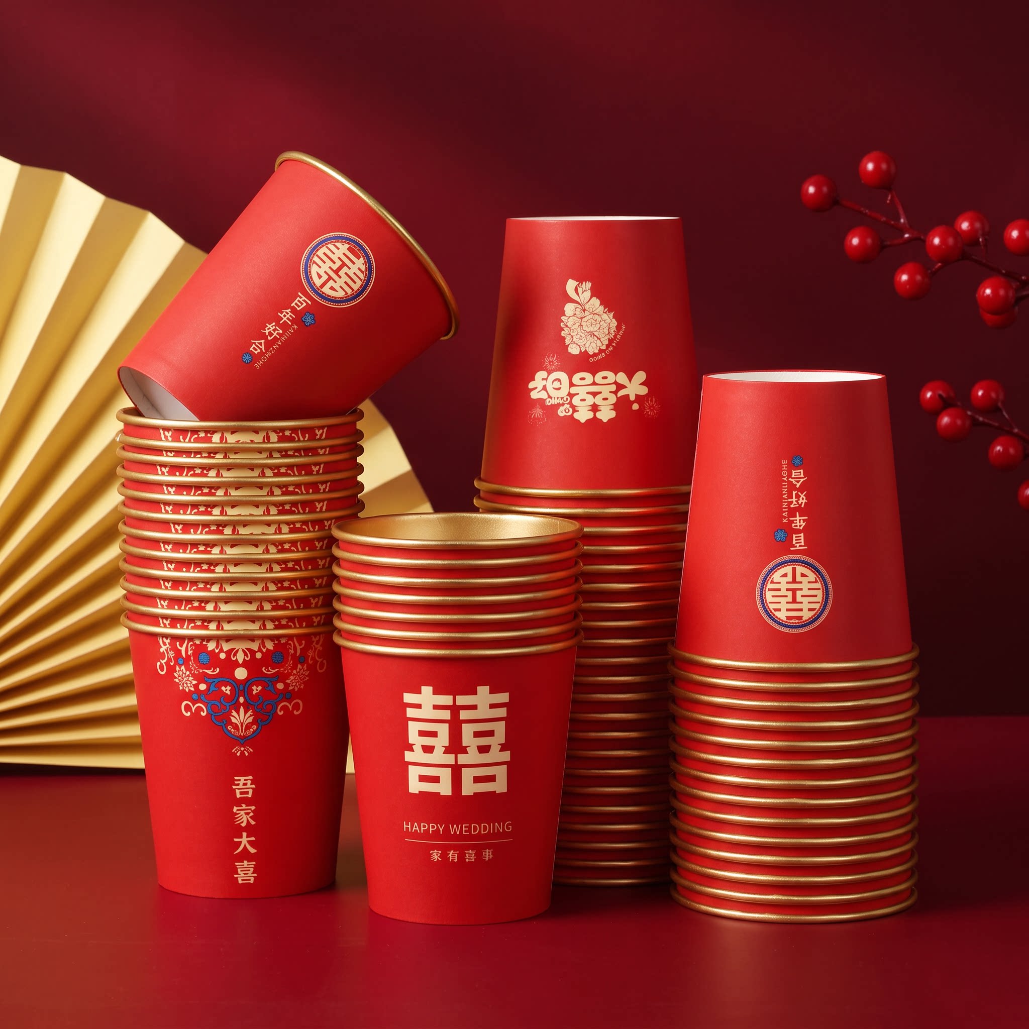 结婚金箔纸杯食品级加厚喜宴待客