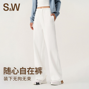 SW休闲运动长裤女秋季新款阔腿高弹瑜伽裤运动宽松直筒显瘦骑行裤