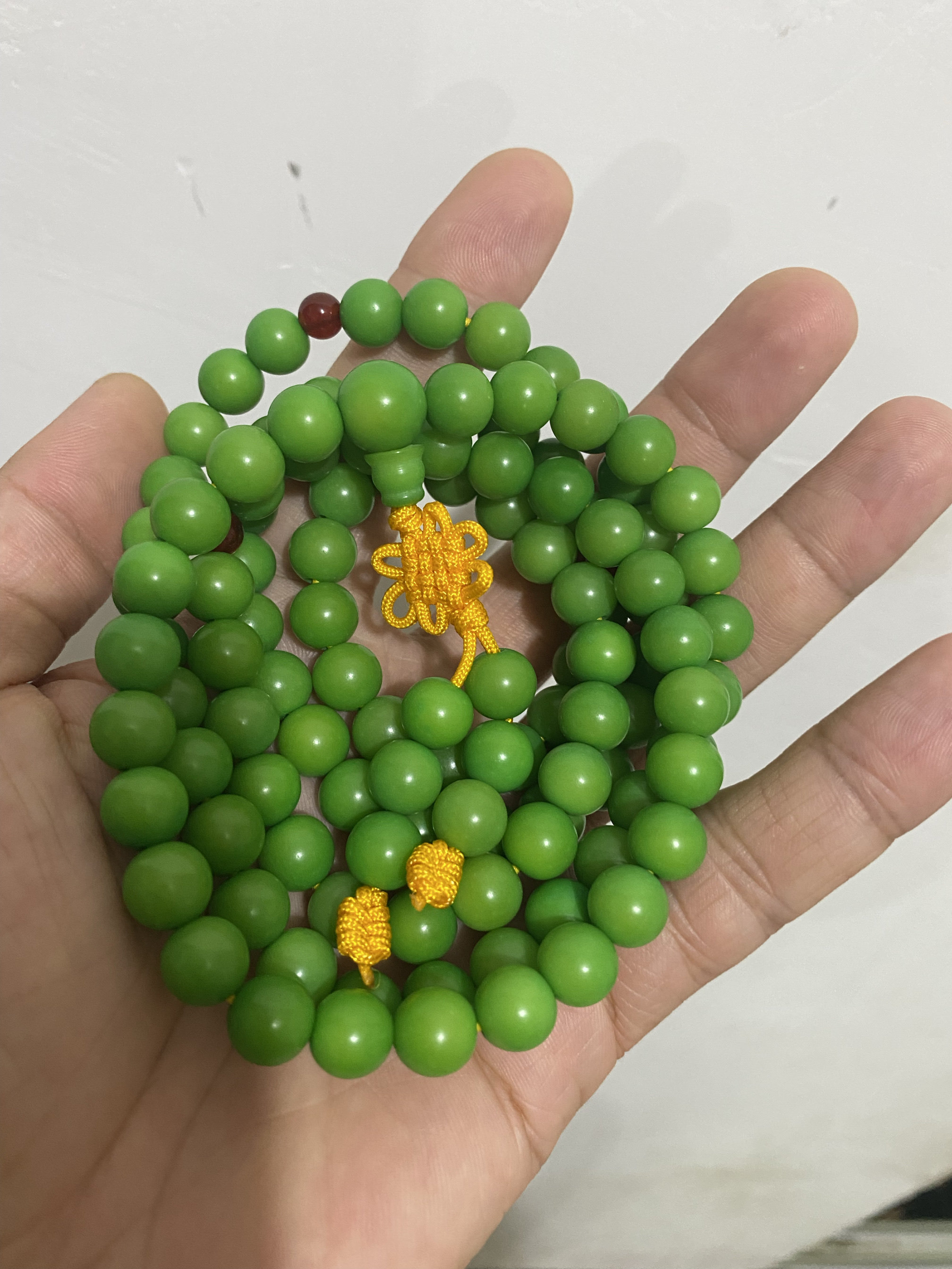 绿菩提根佛珠手链108颗菩提籽人工作色天然材质约9mm