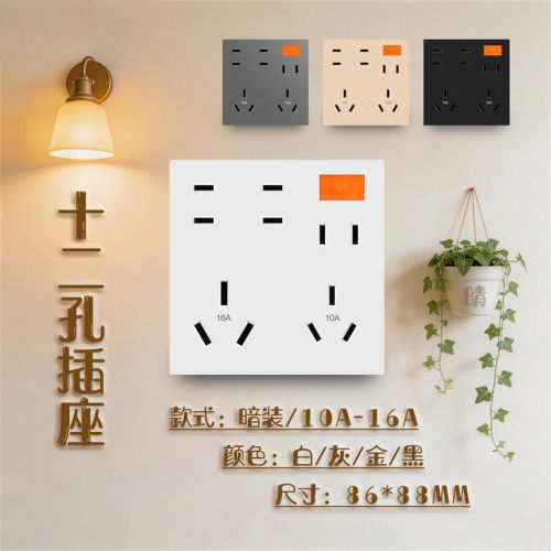 86型暗装10A/16A十二孔插座