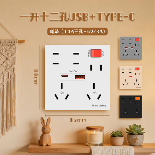 86型一开十二孔USB快速充电插座