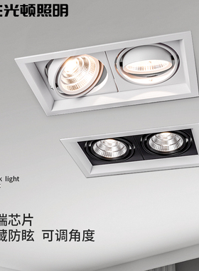 双头斗胆灯嵌入式led长方形cob防眩目射灯三头单头暗装筒灯天花灯
