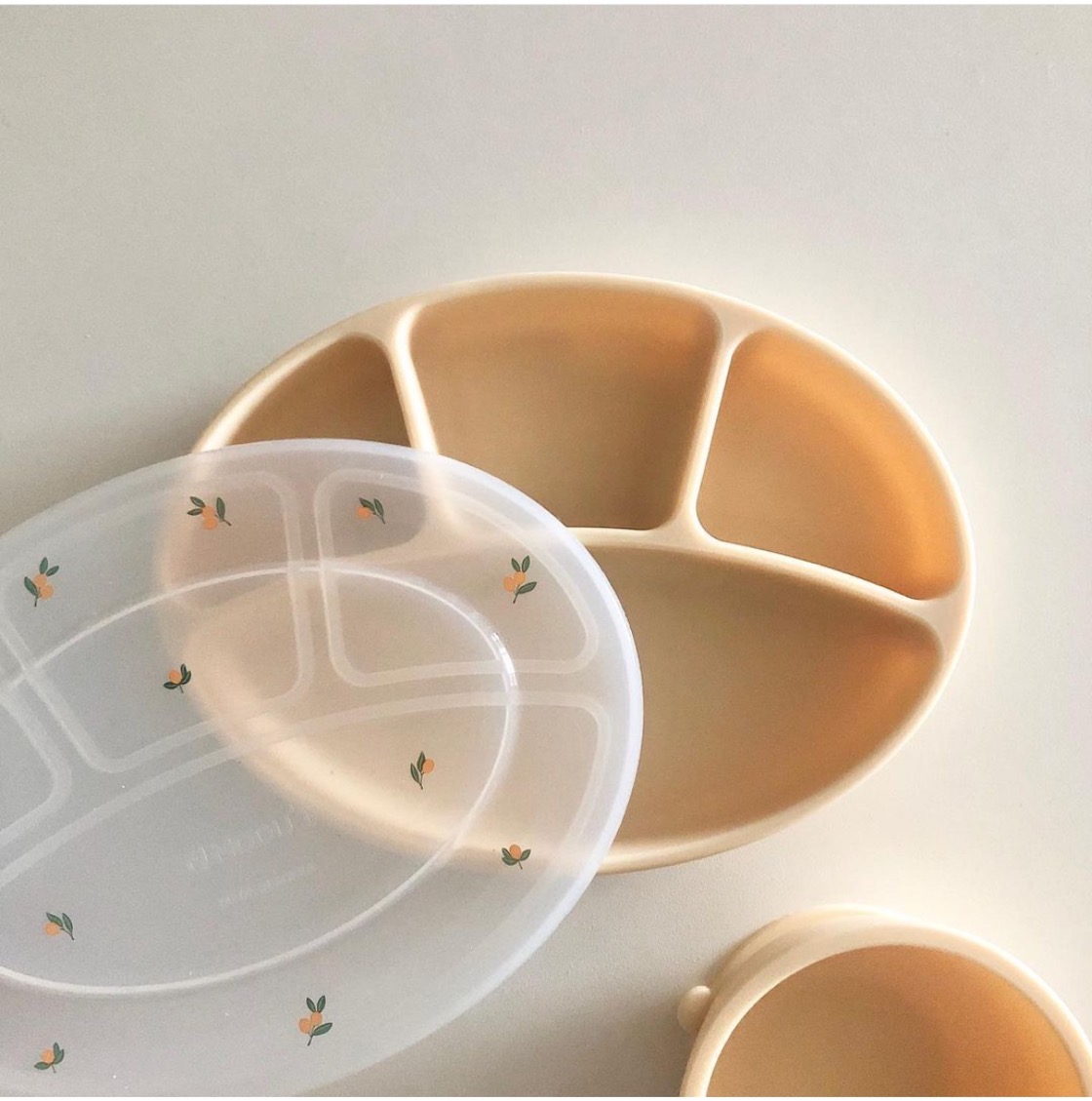 modui分格餐盘硅胶带盖