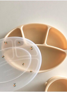 韩国Dot联名modui限量款郁金香橄榄婴儿童辅食硅胶分格餐盘带盖子