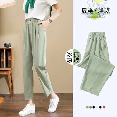 草绿色裤子女夏季薄款冰