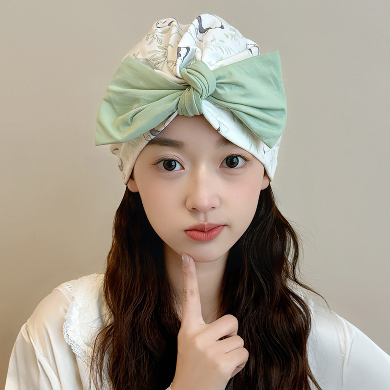 蝴蝶结纯棉产妇月子帽夏薄款孕妇产后出汗帽防风保暖护头巾显脸小