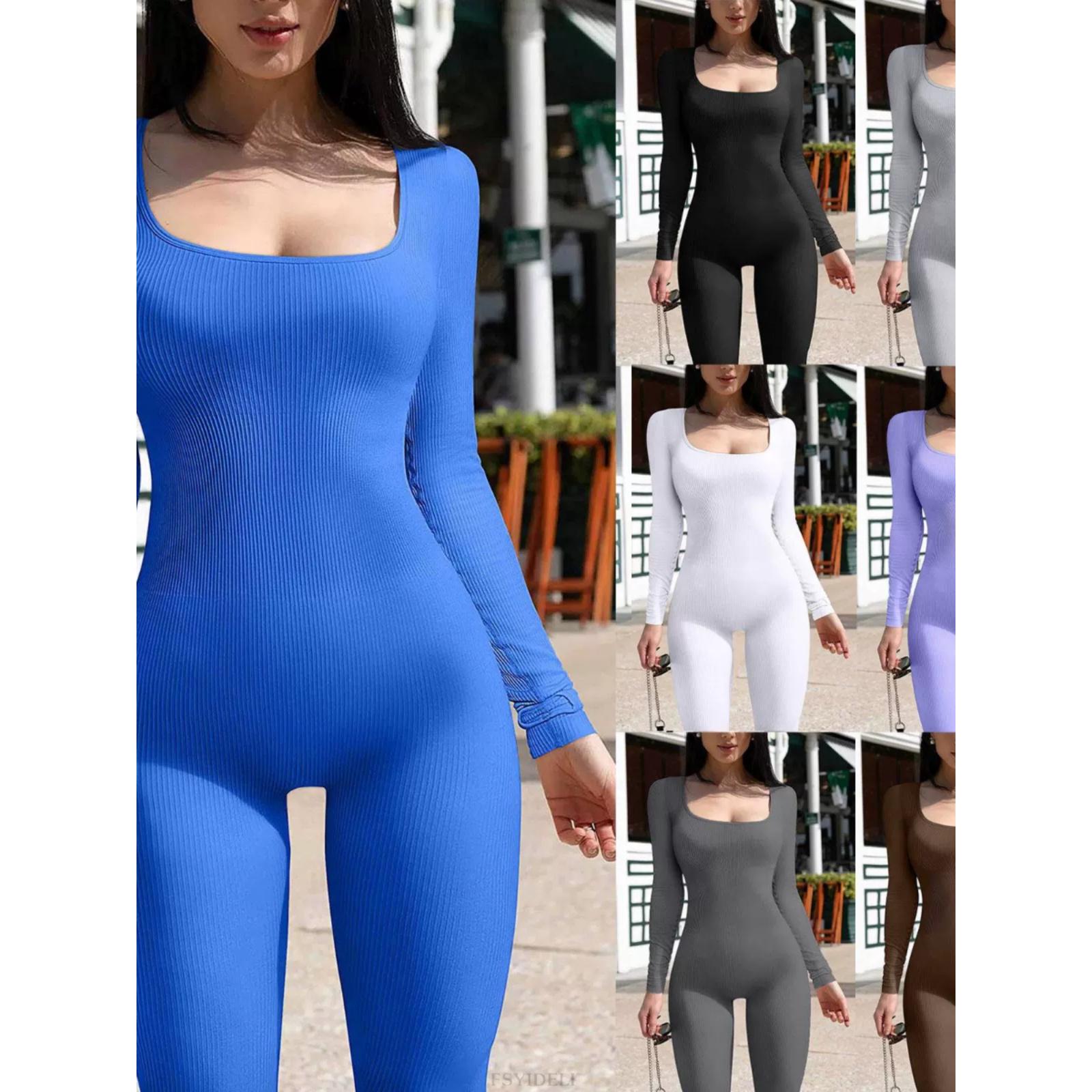 Hip lifting slim fit sexy jumpsuit螺纹方领提臀修身性感连体裤