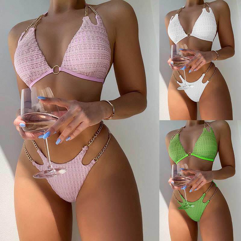 高腰三角泳装Hanging Neck Chain Split Swimsuit Sexy Swimsuit