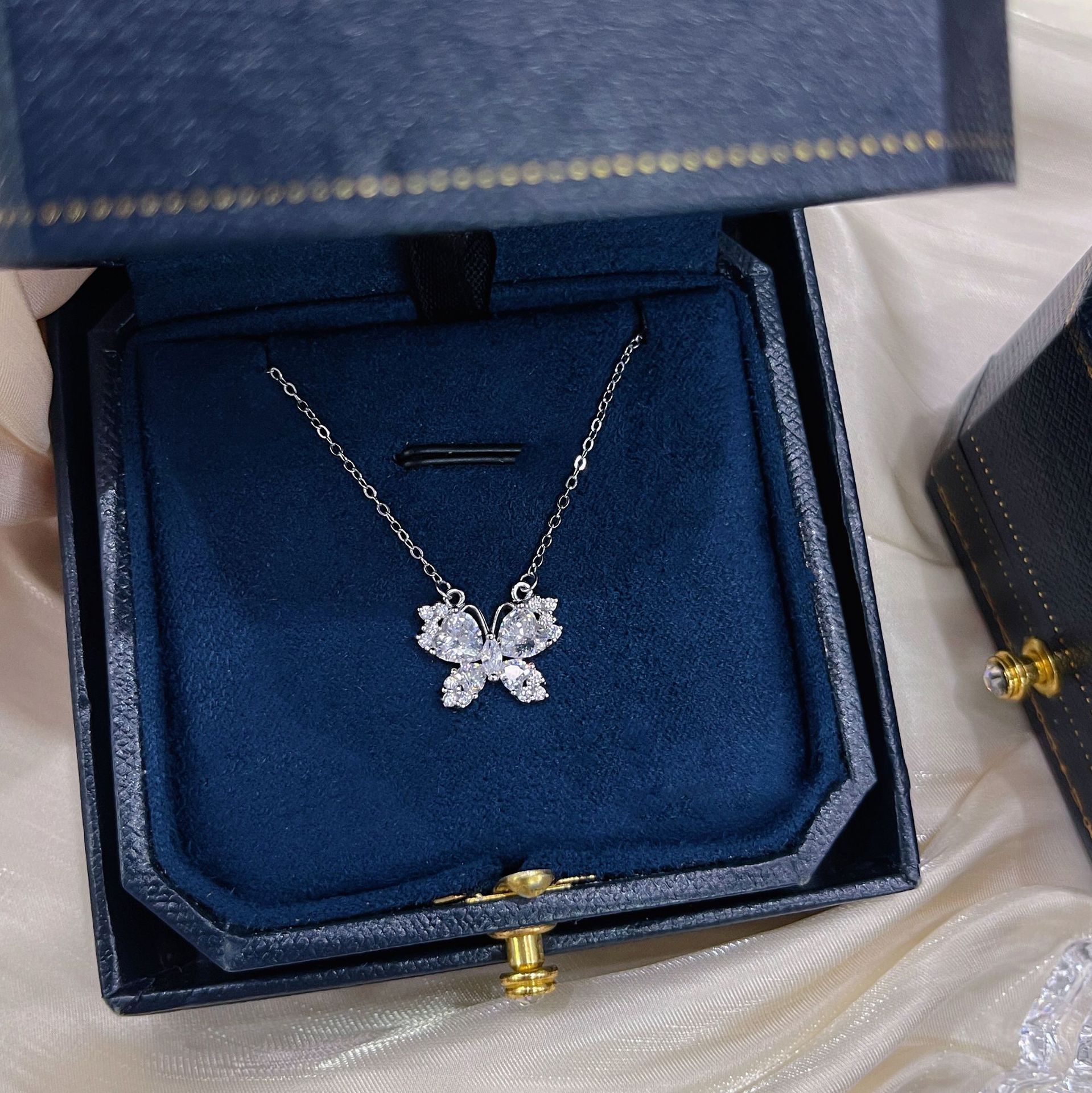 蒂奇S999纯银轻奢甜美闪钻蝴蝶项链女气质高级感锆石百搭锁骨