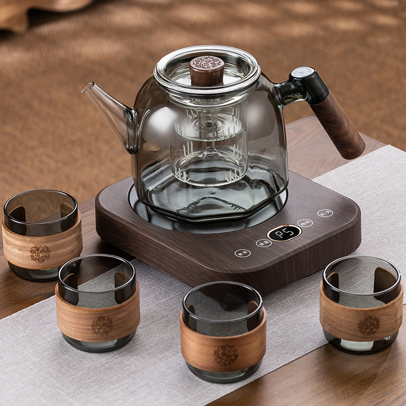 新款蒸煮一体加厚玻璃茶壶超薄电陶炉加热全自动泡煮茶器烧水套装