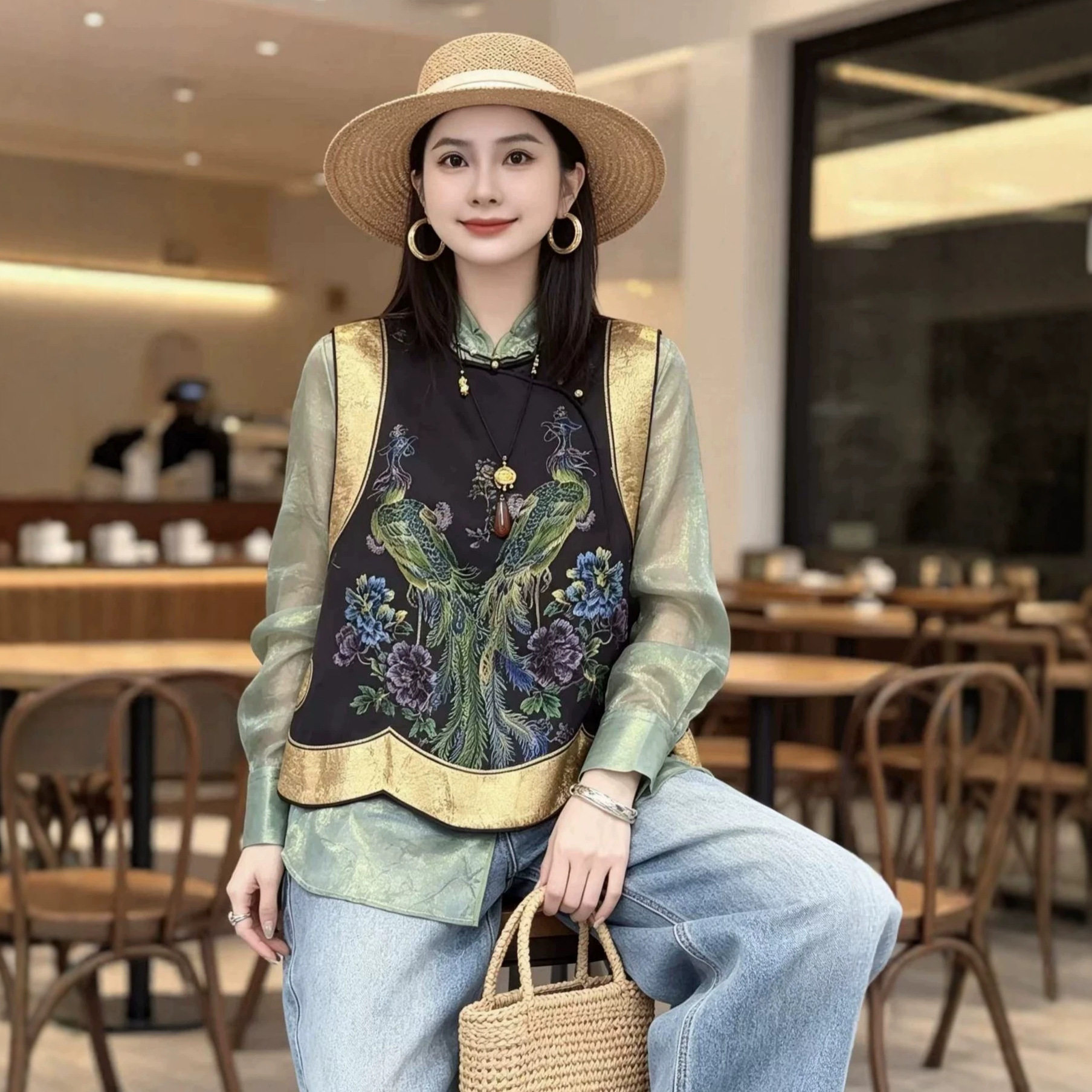 新中式国风女装人丝香云纱提花气质百搭马甲复无袖坎肩马夹上衣春