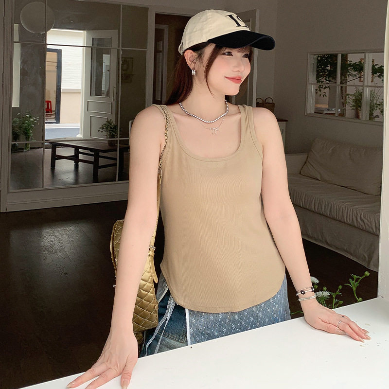 显瘦大U领针织内搭吊带背心女大码女装胖mm弧形短款打底衫62861
