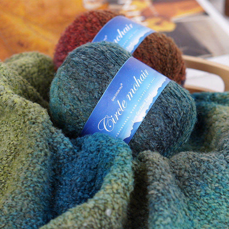 羊毛渐变圈圈长段染手工编织毛衣线钩帽子宝宝线棒针围巾线马海毛