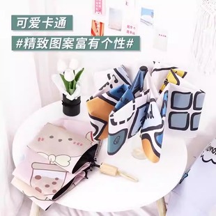 ins风防晒折叠遮阳黑胶太阳伞女防紫外线油画伞卡通清新雨伞 新款
