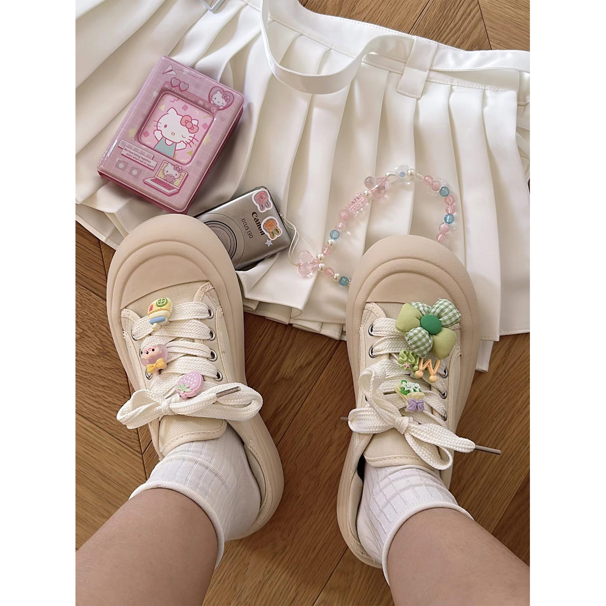 许刘芒 "园游记"白色厚底鞋diy小花春夏百搭小白鞋大头帆布鞋